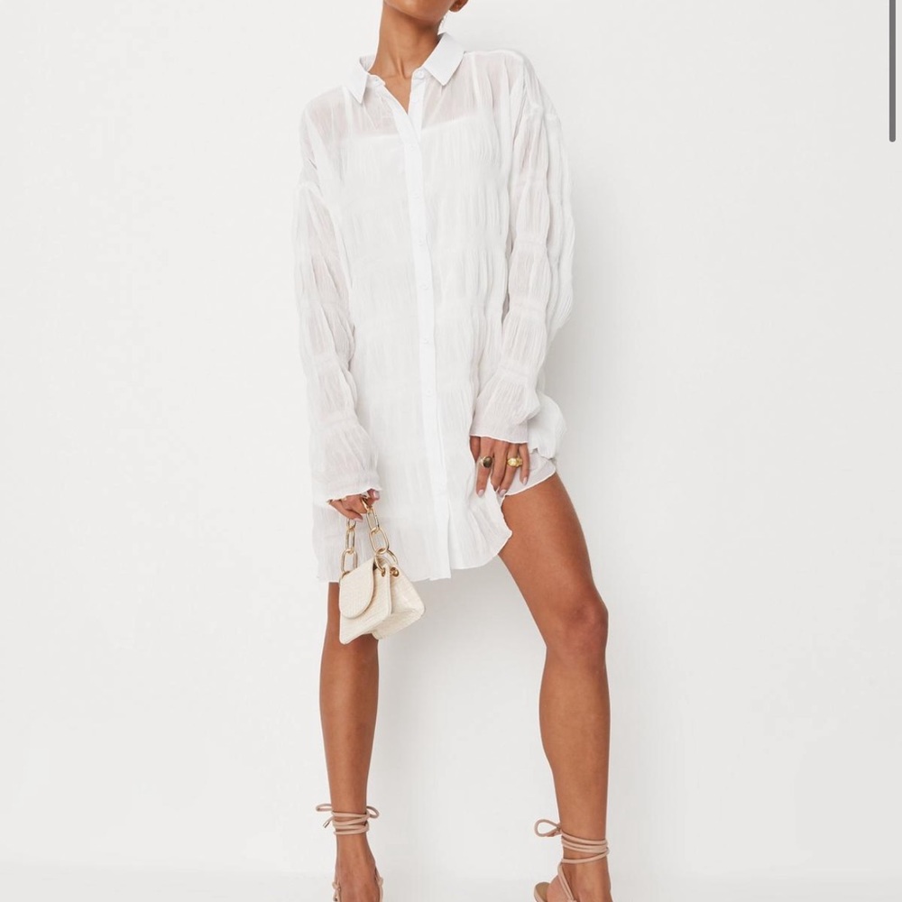 White crinkled button down